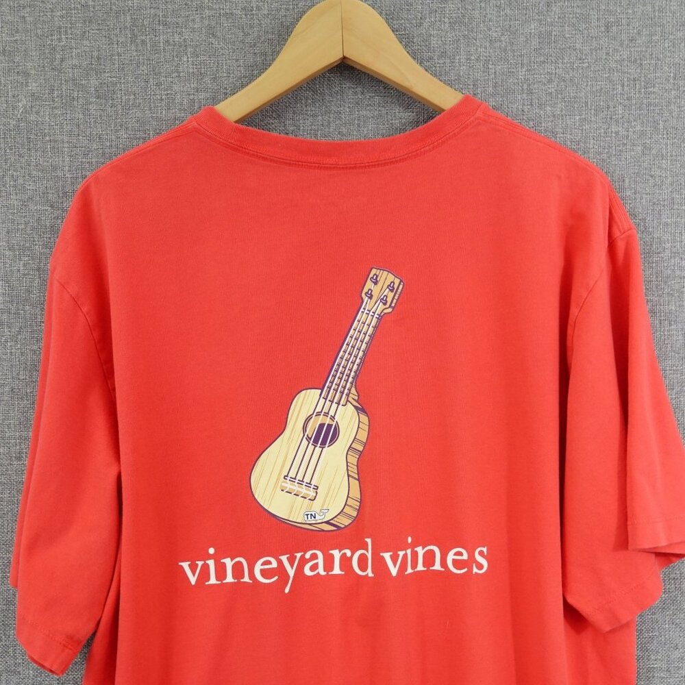Vineyard Vines Birmingham Guitar Whale Pocket T-Shirt - Size XL Coral Pink